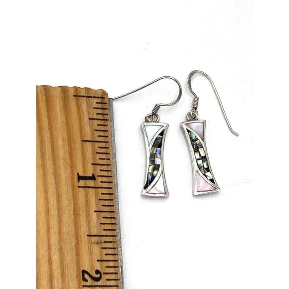 925 Thai SX Earrings Sterling Silver Drop Dangle Mother of Pearl Thailand - Picture 2 of 9